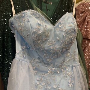 Strapless Light Blue Embroidered Dress